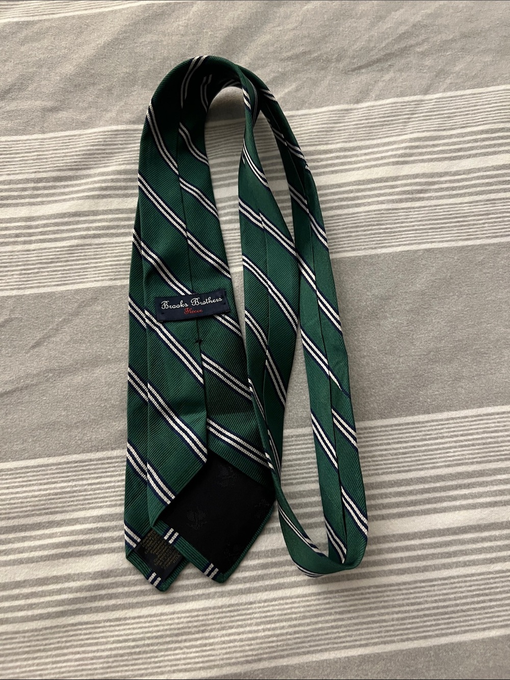 Brooks Brothers Green Navy and White Striped Silk Tie
